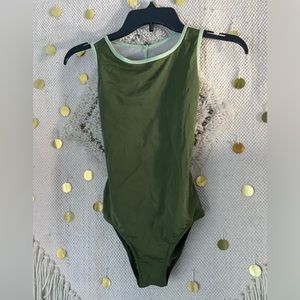 Open mesh back Avocado Green ballet leotard Mariia brand
